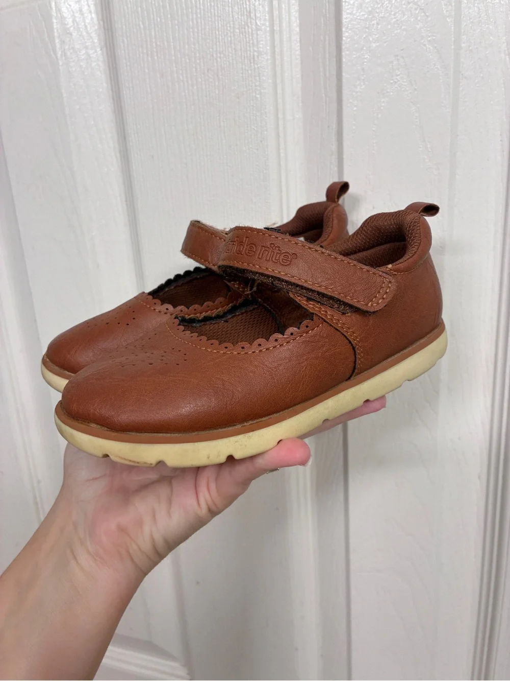 Stride Rite Cognac Brown Mary Jane Shoes with Hook-and-Loop Strap